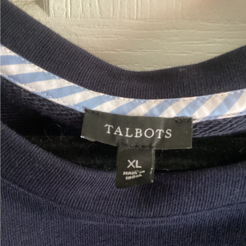 Talbots XL Navy Sweatshirt with Blue-White Striped Shirt Sleeves - Picture 4 of 6